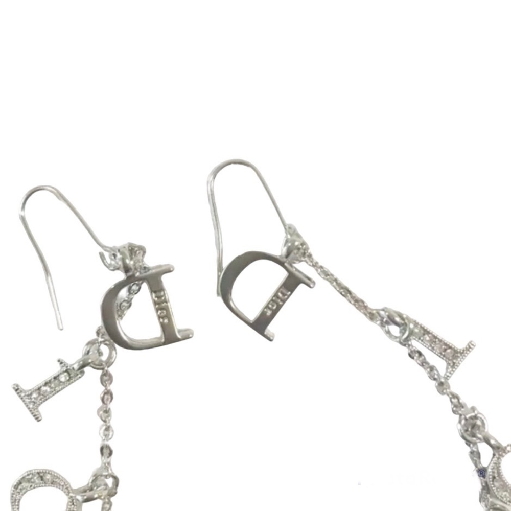 VINTAGE DIOR GALLIANO Silver Rhinestone Drop Earrings Oblique “D1OR” Swarovski - Picture 8 of 12